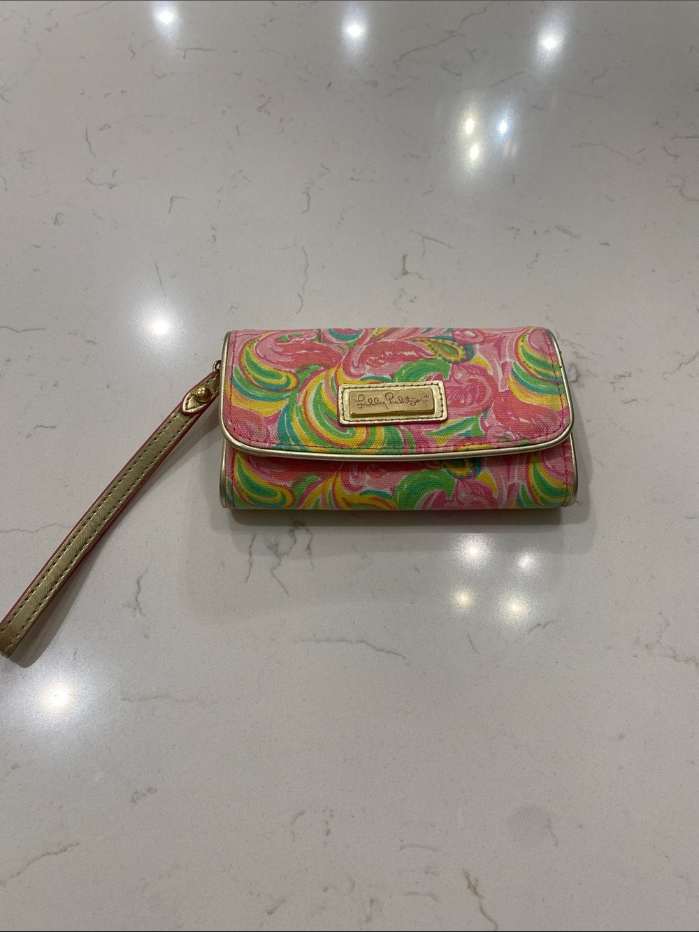 Lilly Pulitzer Pink Green Yellow Swirl Wristlet